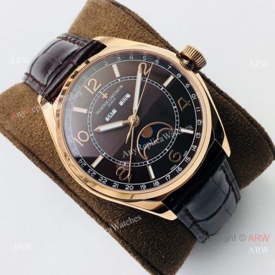 Swiss Clone Vacheron Constantin Fiftysix Moonphase Watch Rose Gold Chocolate Face